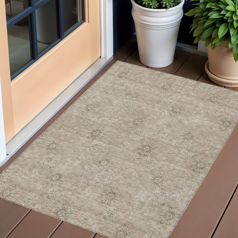 Tapis extérieur lavable floral beige kaki et beige 3 'x 5'