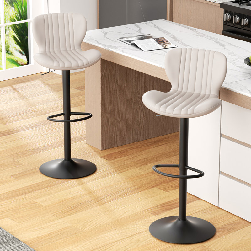 Adjustable Bar Stool With Footrest, 360° Swivel Metal Counter Stool,Set Of 2, Tan 