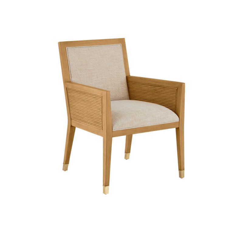 Fauteuil Santos, crépuscule Barrett, Mélange de polyester beige, Bois naturel