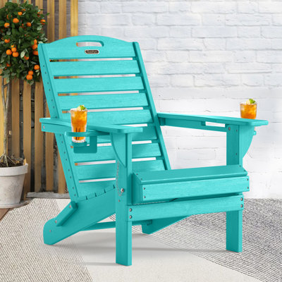 Outdoor Fire Pit Chairs Weather-Resistant HDPE Foldable Outdoor Adirondack Chair With Cup Holder