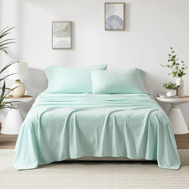 Ensemble de 4 draps 100% molleton, douillet, ultra doux, boulochage, lavable à la machine, comprend des draps-housses plats et 2 taies d'oreiller