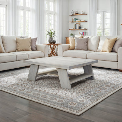 Aya 40" Square Coffee Table | Biscotti White Mango Wood | Bold Angled Legs