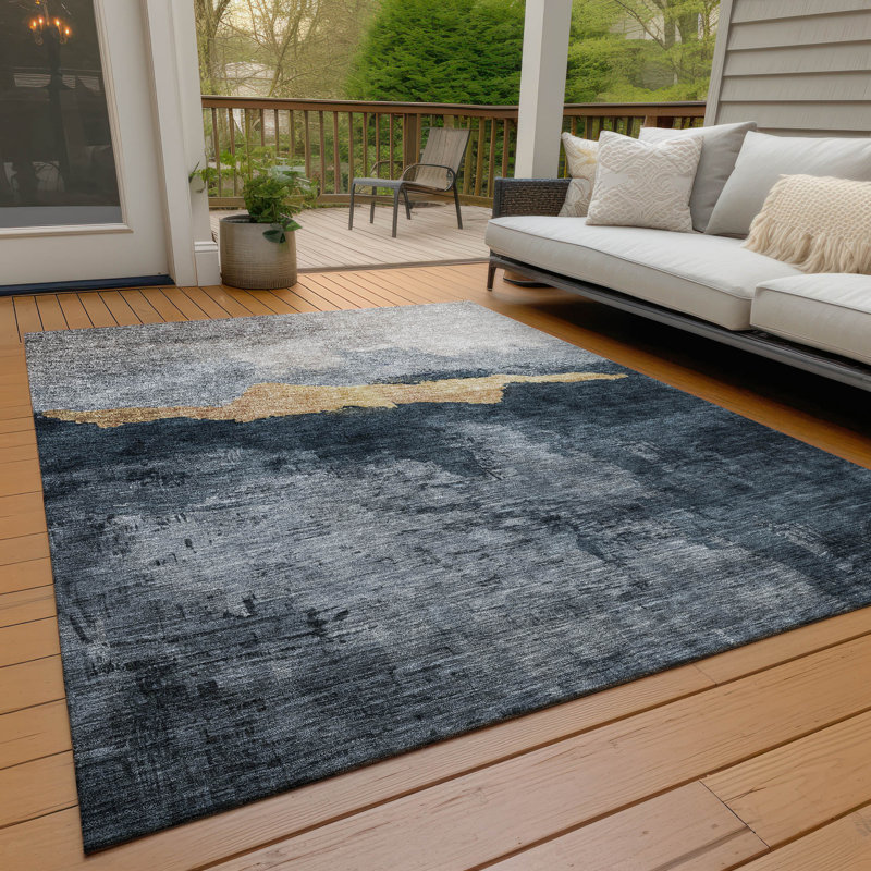 Blue and Beige Flat Woven Synthetic Washable Area Rug 10' x 14'