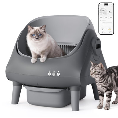High Sided Open Top Cat Litter Box Splash Guard Kitty Litter Pan Anti Scatter Pet Toilet Non Stick Scooping Odor Control Basin for Small Medium Indoor Cats (Light Gray + Dark Gray)