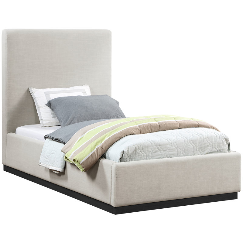 Lit à panneau tapissier Citori, Simple, Tissu texturé en lin beige