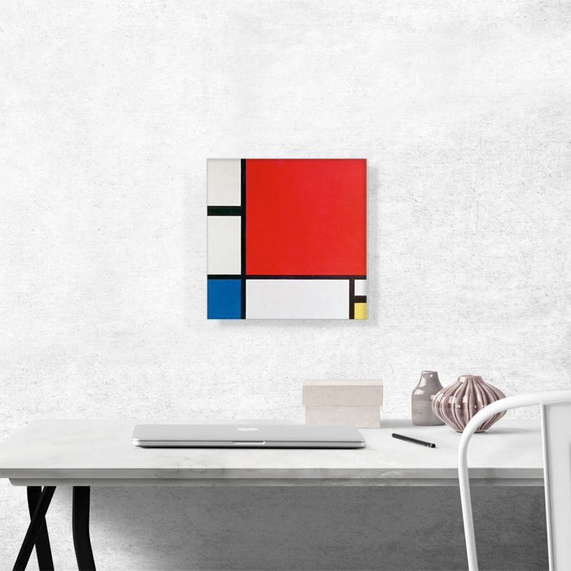"Composition avec rouge, bleu et jaune" par Piet Mondrian - reproduction d'art sur toile tendue, H 12 po x l 12 po x P 1,5 po