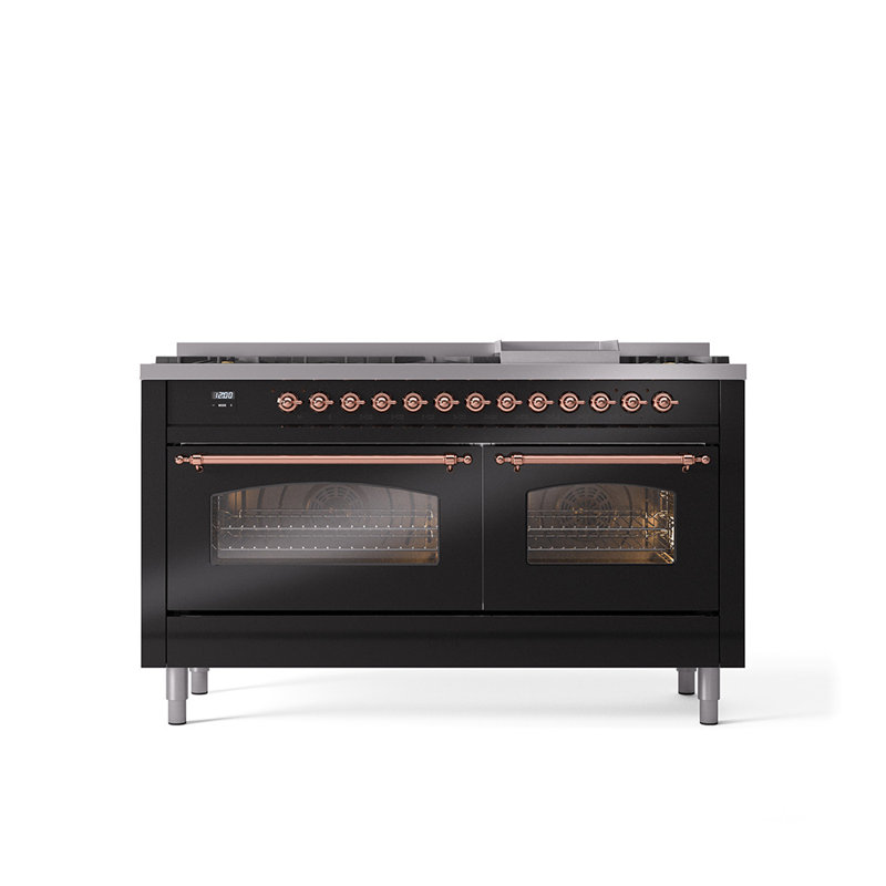 ILVE Nostalgie II 60 Dual Fuel Range, 9 Burners, Griddle, Blue/Gray/Bronze, Natural Gas