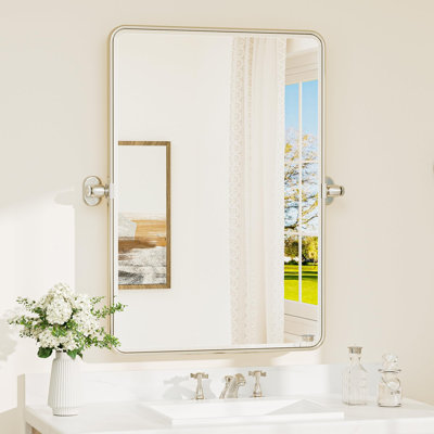 Pivot Mirror for Bathroom 20 x 30 Tilt Rectangle Metal Framed Vanity Mirror, Horizontal/Vertical,Brushed Nickel