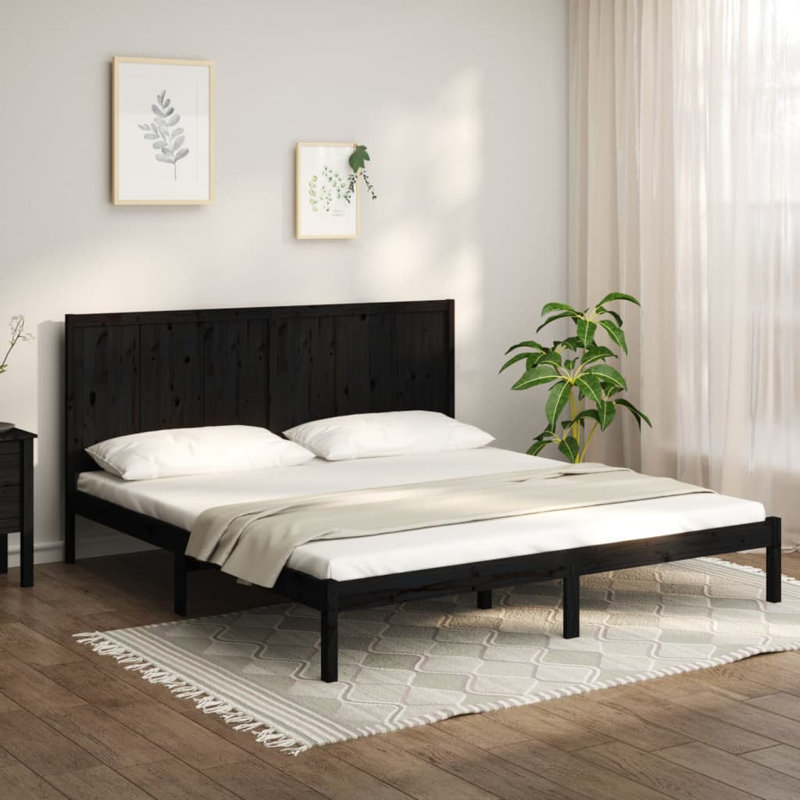 Bed Frame Solid Wood, Black, 200 x 200cm