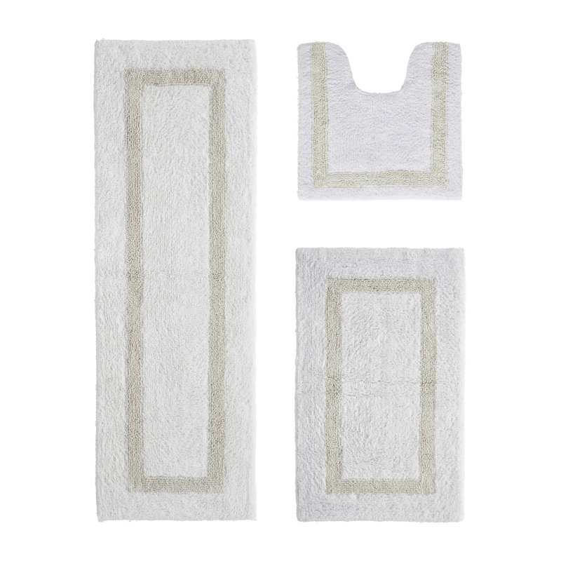Ensemble de tapis de salle de bain réversible 100% coton ultra doux 3 pièces Atle, 3PC (20" x 20" | 21" x 34" | 20" x 60")