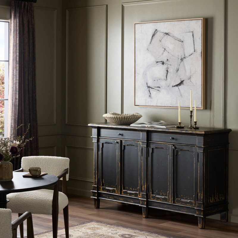 Marjorie 66.25 in. W Solid Wood Sideboard, Distressed Black