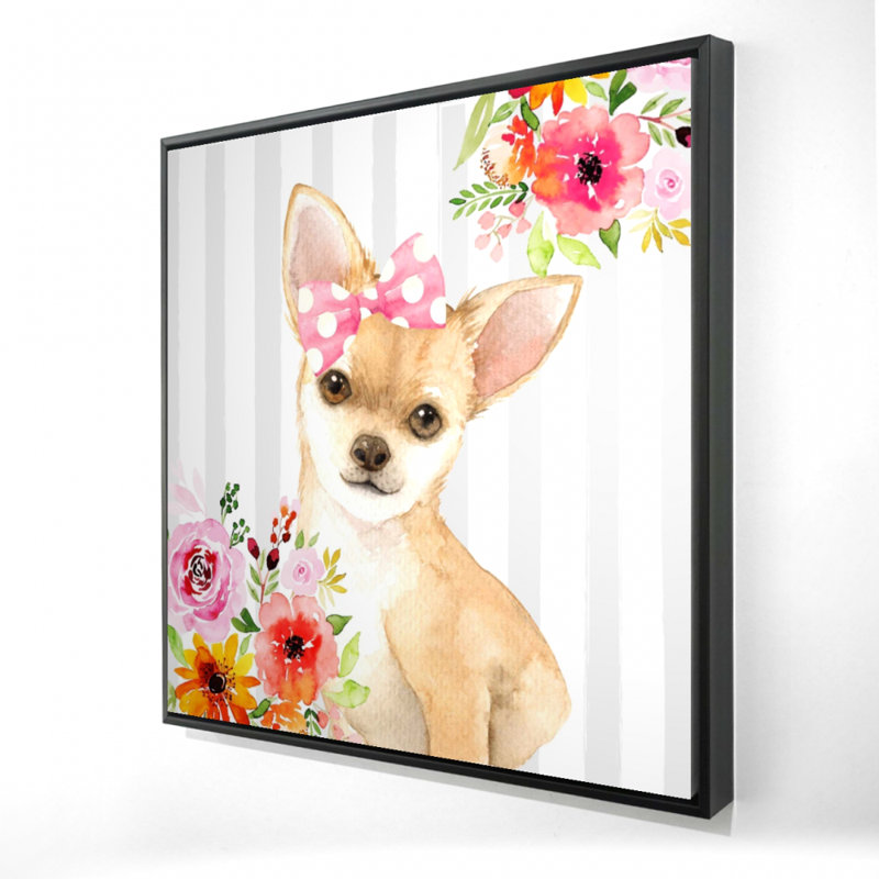 Chihuahua, art sur toile beige avec cadre encadré