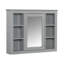 Armoire de rangement de salle de bain murale 35 po x 27,5 po avec miroir, 6 tablettes ouvertes, fabrication en panneau de fibres à densité moyenne moderne et durable-581679725