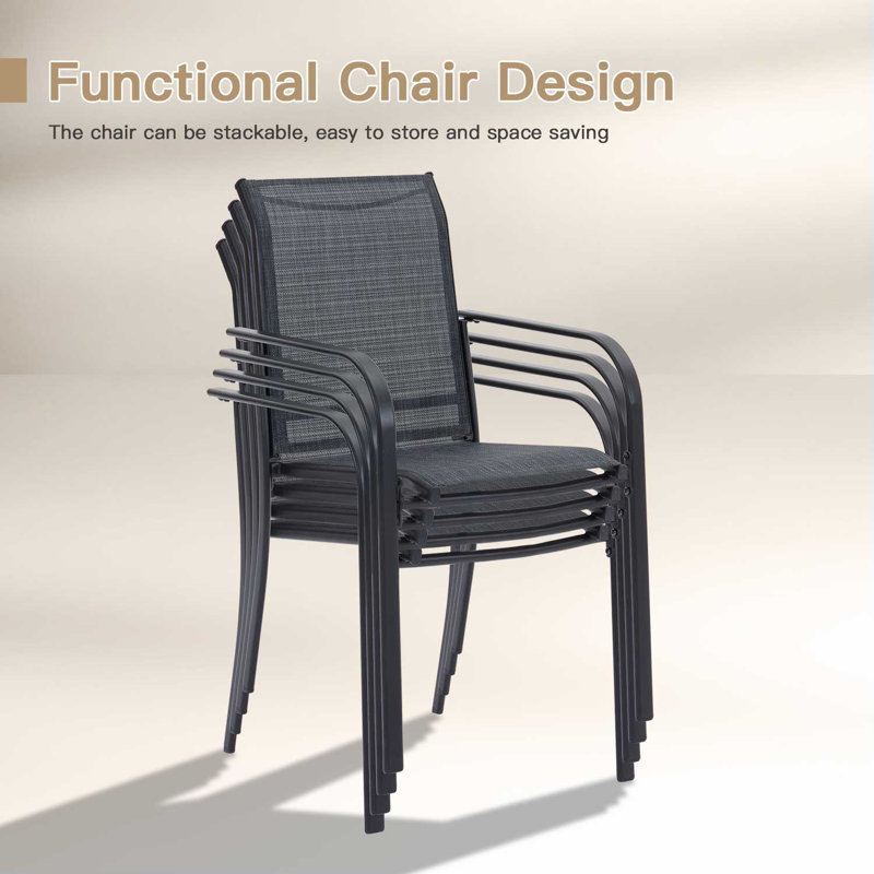 4-Person Outdoor Patio Dining Set With Stackable Chairs, Gray/Gray