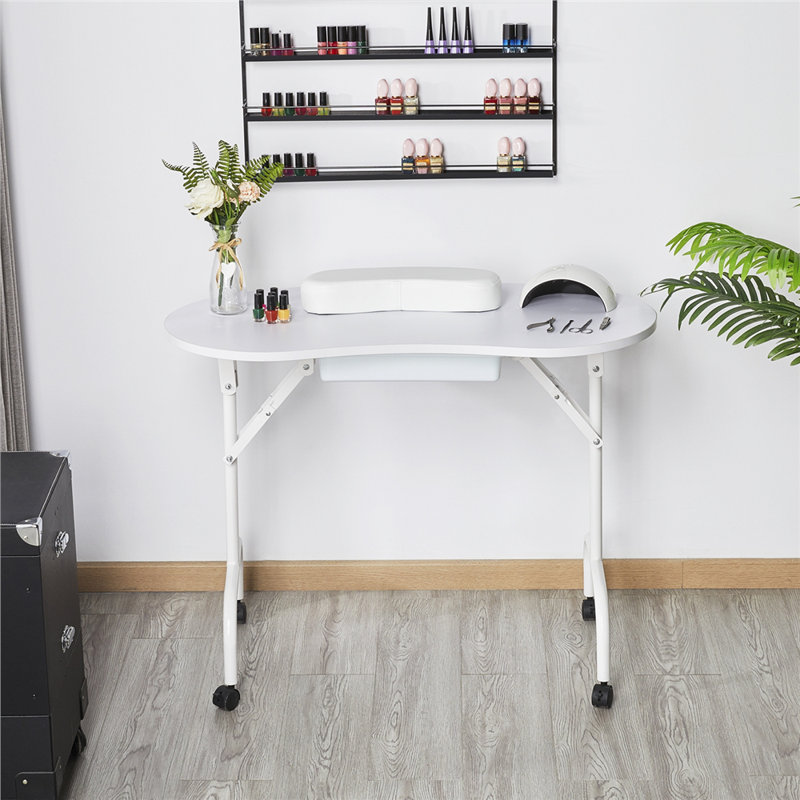 Foldable Oval Iron Writing Desk, White