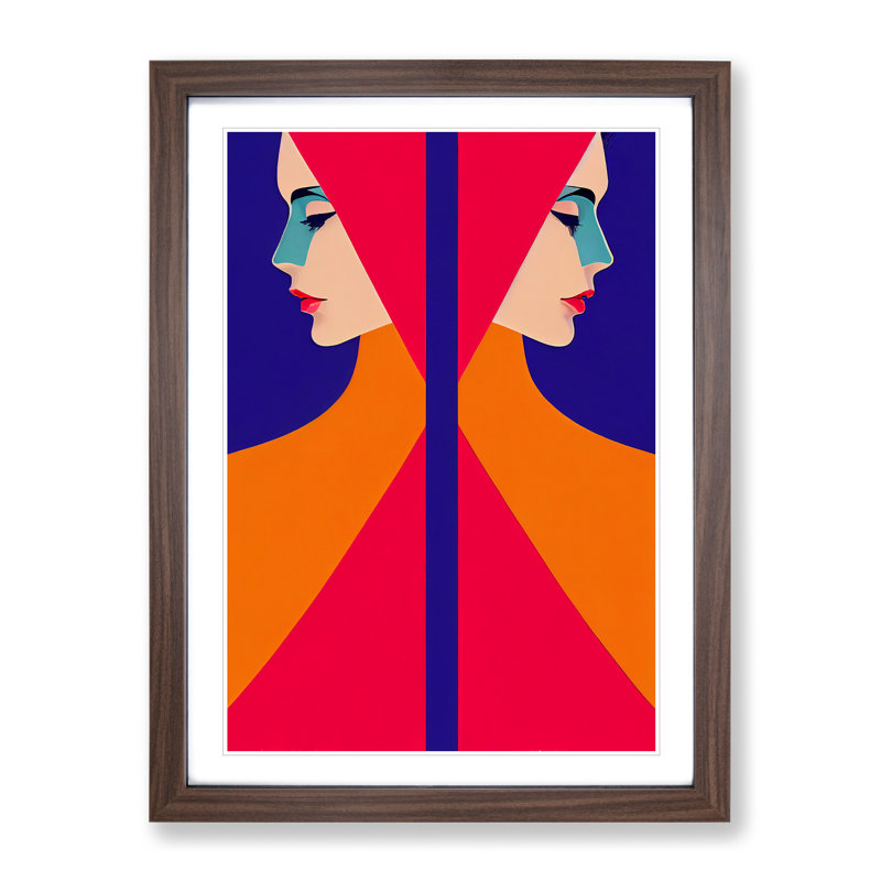 Symmetrical Abstract Woman - Framed Print, 46cm H x 34cm W x 2cm D, Walnut