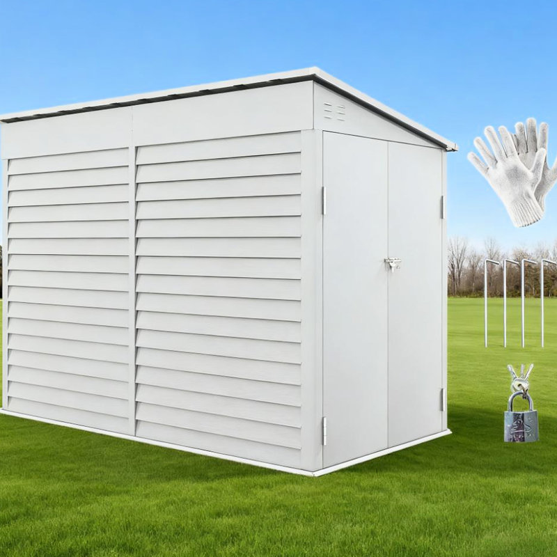 Remise de rangement extérieure gris foncé avec portes verrouillables, fentes de ventilation et trousse de fondation interne - idéale pour l'équipement d'entretien de la pelouse.