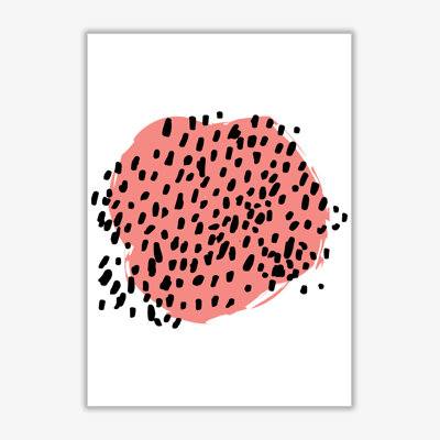 Coral Blob With Black Polka Dots Abstract - Print