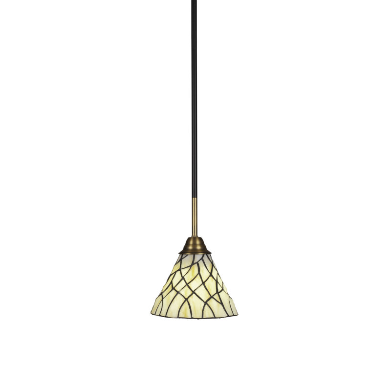 Ahern Stem Hung Pendant Shown In Matte Black & Brass Finish With 7" Sandhill Art Glass