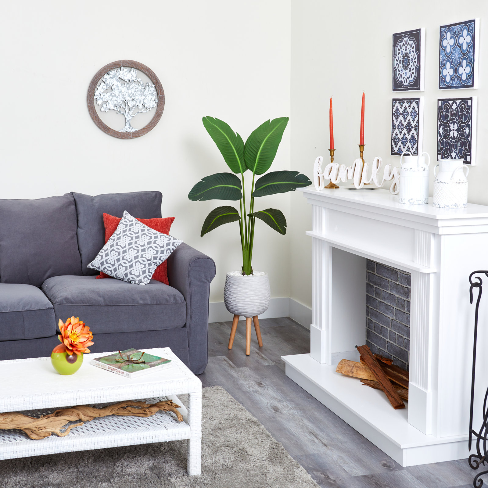 60'' Faux Banana Leaf Tree in Fiber Clay Planter