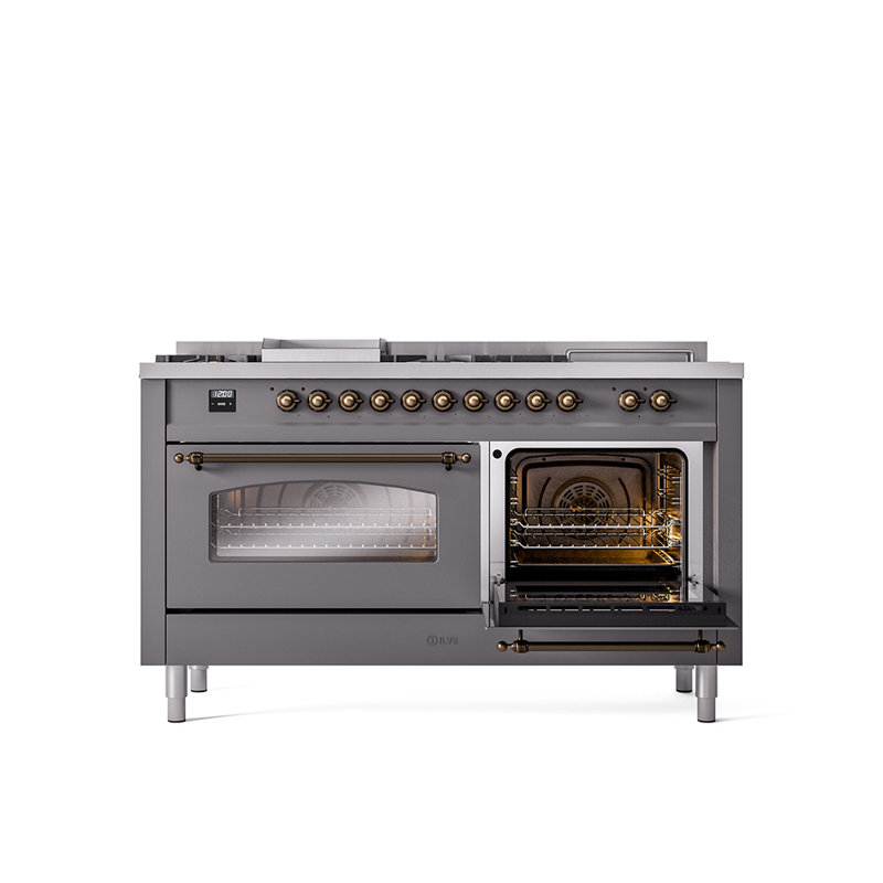 ILVE Nostalgie II 60 Dual Fuel Range, 5 Burners, Griddle, Frenchtop , Graphite Matte/Bronze, Natural Gas