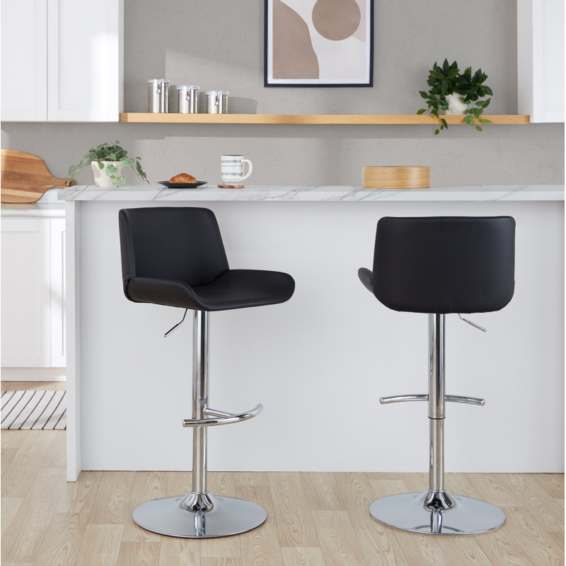 Tabouret de bar réglable rond avec repose-pieds arrondi en T Rondell - ensemble de 2, Chrome, Noir, noir, noir, noir