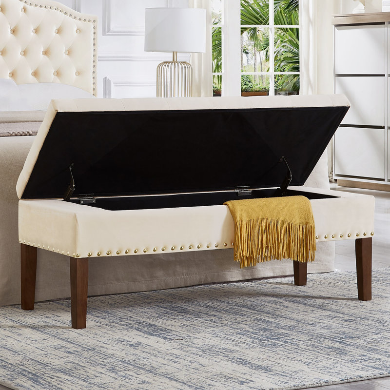 Banc capitonné avec rangement, Crème