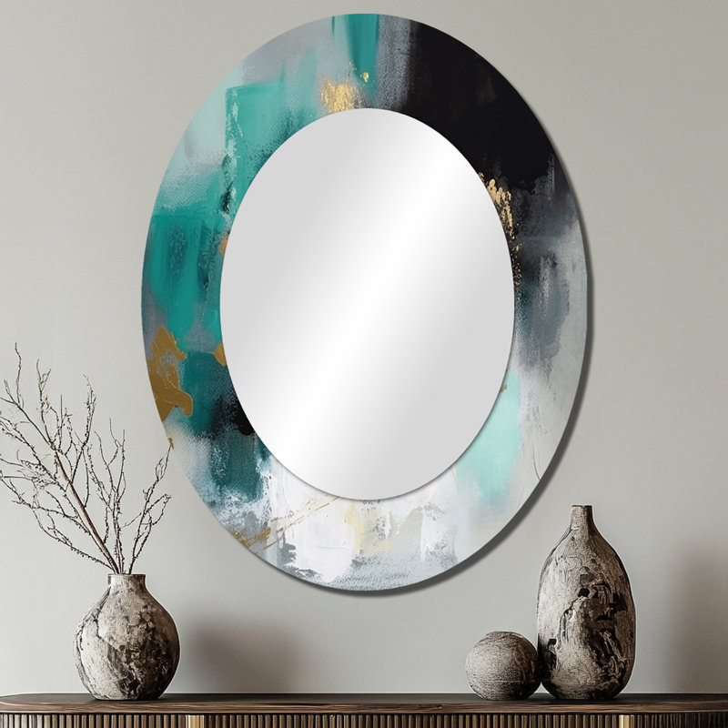 Miroir mural ovale moderne bleu et turquoise, 40 po x 30 po