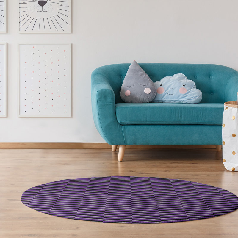Tapis mauve/noir à rayures fractures, Rond 5 pi