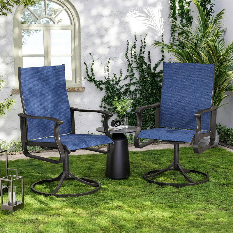 Ensemble de 2 chaises de salle à manger pivotantes pour patio, Bleu / noir