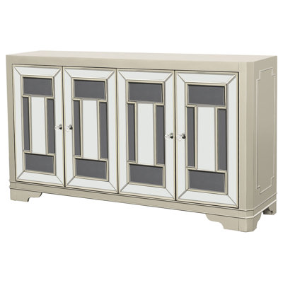 Exquisite 4-door Freestanding Cabinet With Shimmering Champagne And Crystal For Bedroom Chic Accent Finish Beveled Mirrors Entryway Decor