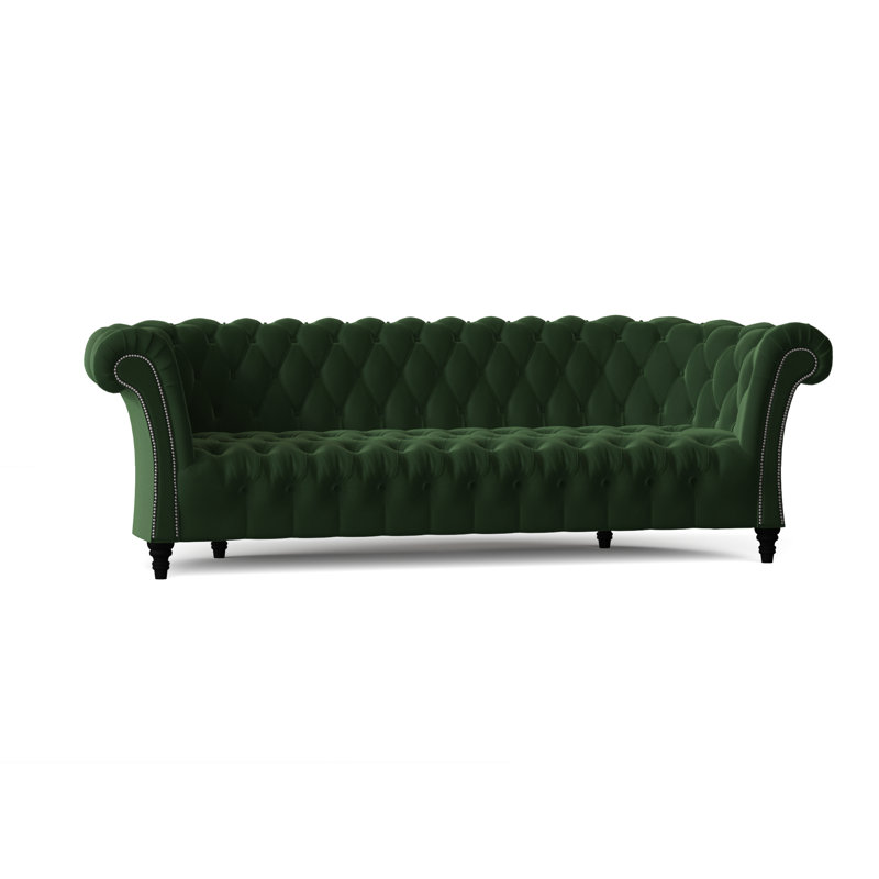 Canapé Chesterfield à accoudoirs roulés, Émeraude, Noyer, Standard