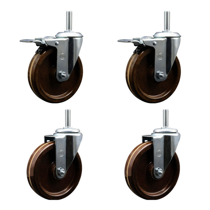 Temp Phenolic 3/4 Inch Stem Caster Set 2 Total Lock Brakes