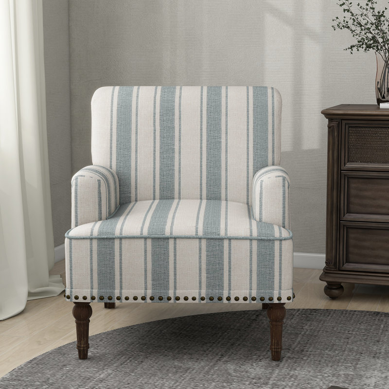 Arian 73 Cm Wide Cotton Armchair, Blue Stripe Linen Blend