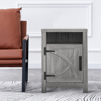 Table de chevet Farmhouse avec armoire et compartiment ouvert