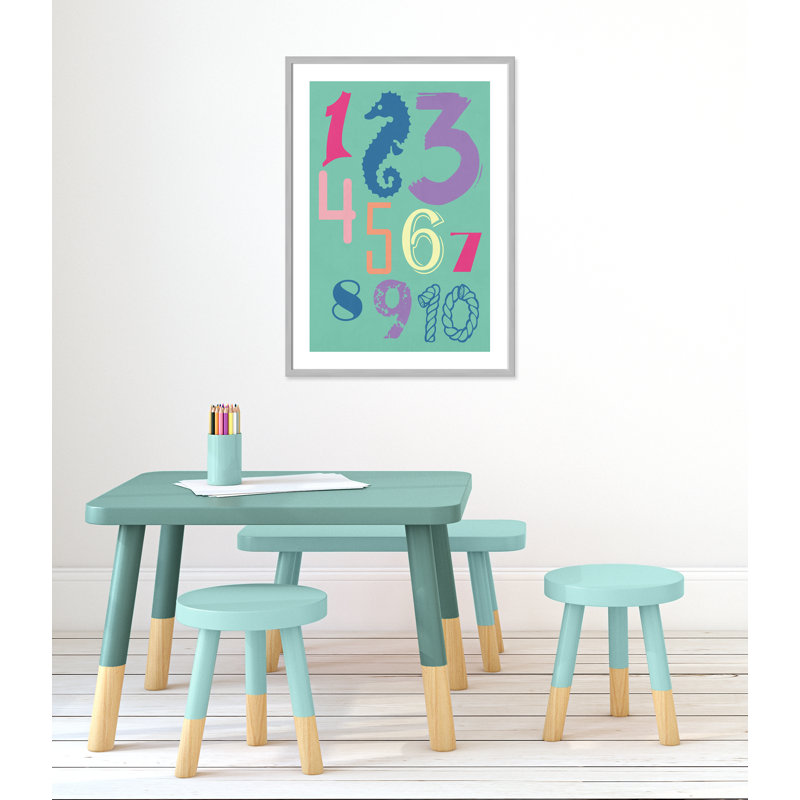 Décoration murale 123 pour enfants, H 35,5 po x l 25,5 po x P 1,19 po, Encadré de boîte argent