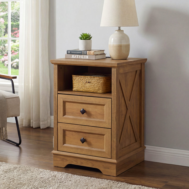 2 Drawer Dresser Nightstand,Drawer Chest Dresser for Bedroom, Wooden Storage Dresser, Natural Oak