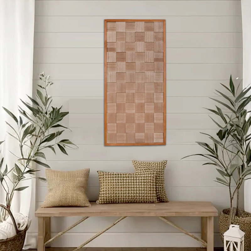 Art mural moderne en bois tissé à la main moderne - 36 po x 18 po