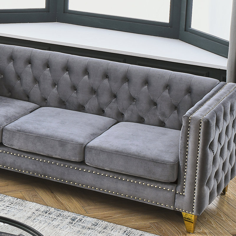 Joretha 80.5'' Velvet Sofa, Gray Velvet