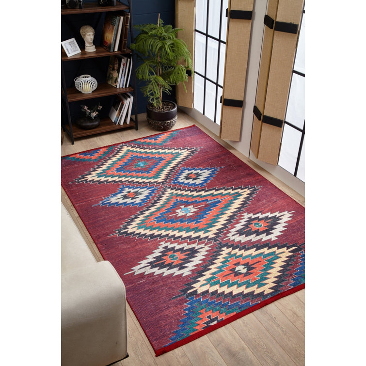 Gracie Oaks Kari Modern Machine Woven Burgundy Indoor / Outdoor Area ...