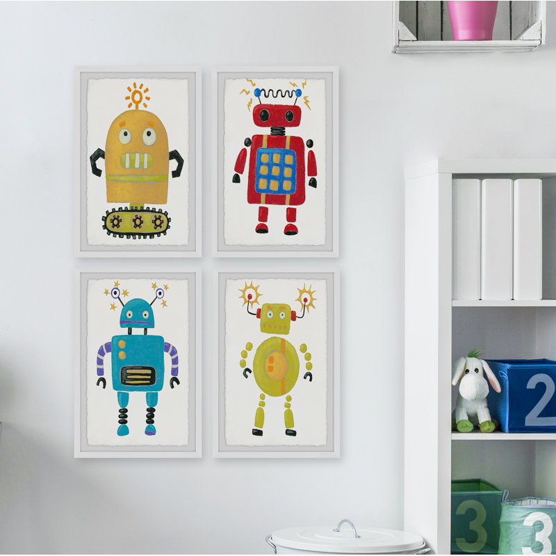 Jaoquim The Amazing Robots Quadriptyque, ensemble de 4 pièces, reproduction encadrée, H 24 po x l 16 po x P 1,5 po