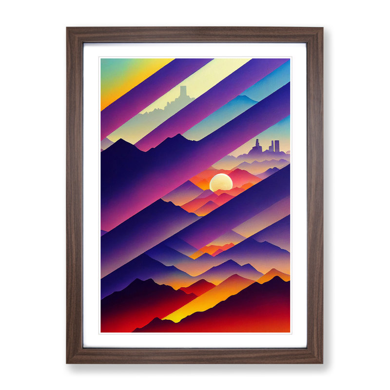 XV1022-591X An Evocative City Skyline Abstract - Single Picture Frame Print, 64cm H x 46cm W, Walnut Framed
