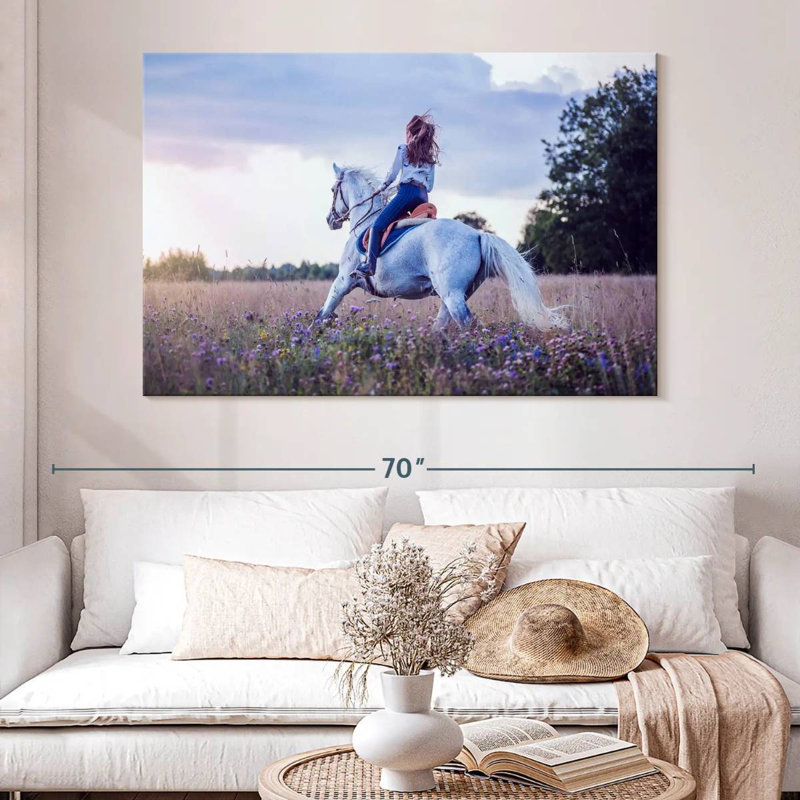 Fille Mehar à cheval, H 34 po x l 51 po