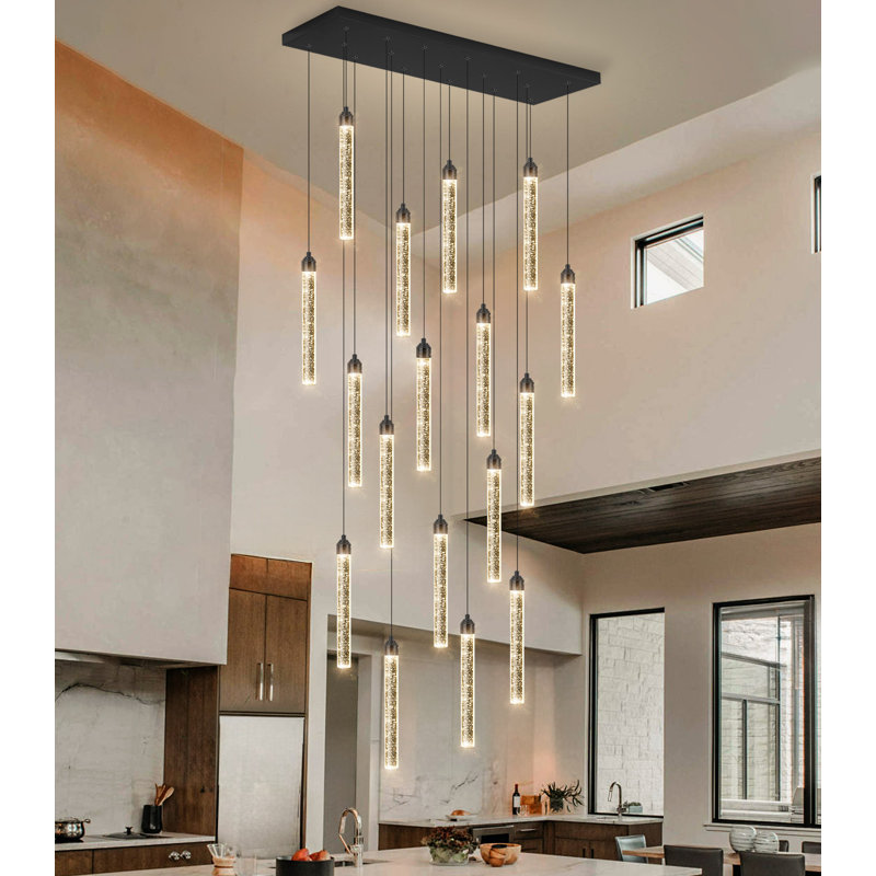 Lustre en cristal 17 lumières rectangulaire noir, Matte Black