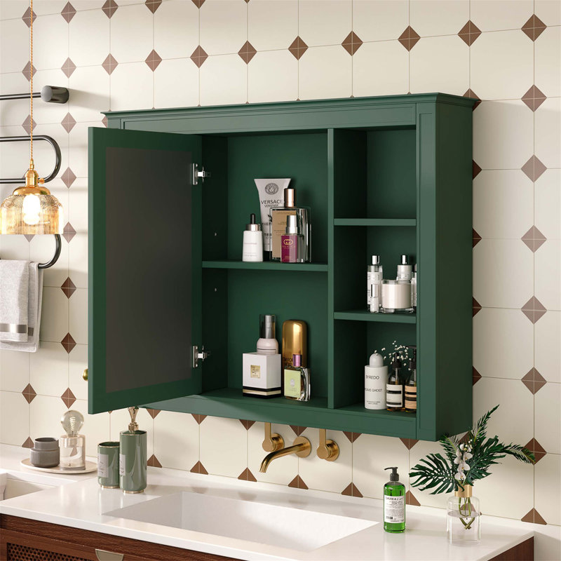 Armoire de rangement murale pour salle de bain, armoire à pharmacie, armoire de salle de bain moderne avec miroir, Vert