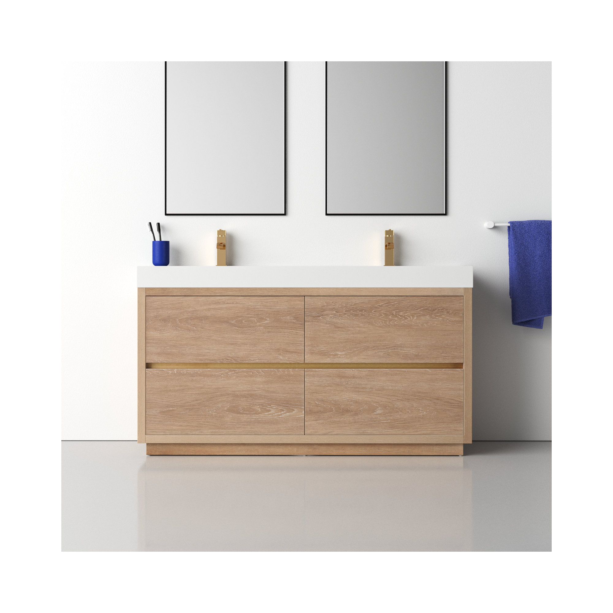 Beira 59.8'' Double Bathroom Vanity, North American Oak, White