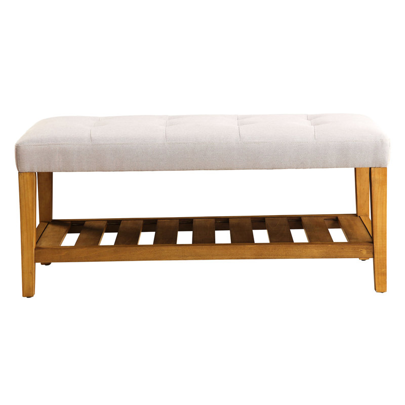 Banc gris moderne avec siège et tablettes en chêne