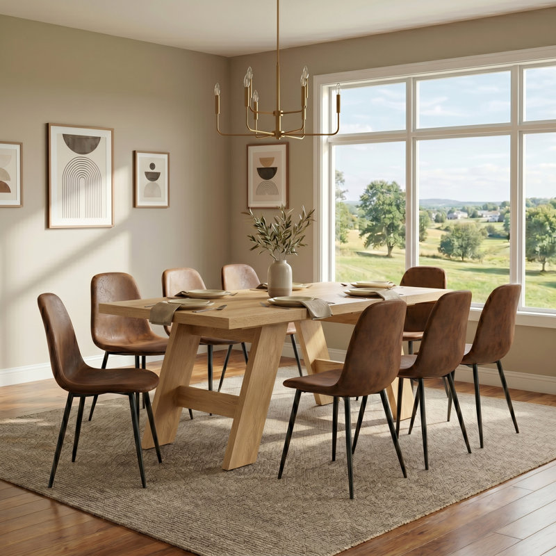 Ensemble de salle à manger 71 "pour table de campagne moderne pour 8 personnes, 9 Pieces: Table, 8 Chairs, Brown