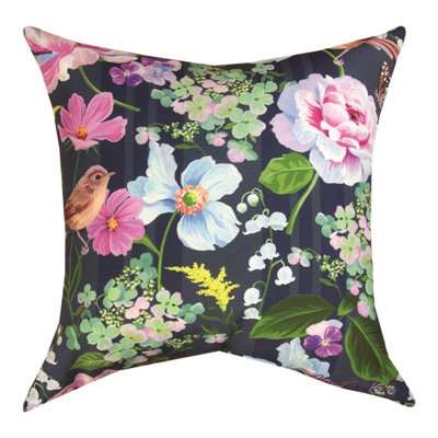 Coussin manuel à tissage manuel avec menuisier floral et oiseau tissé à la main 18 x 18 pouces Multicolore