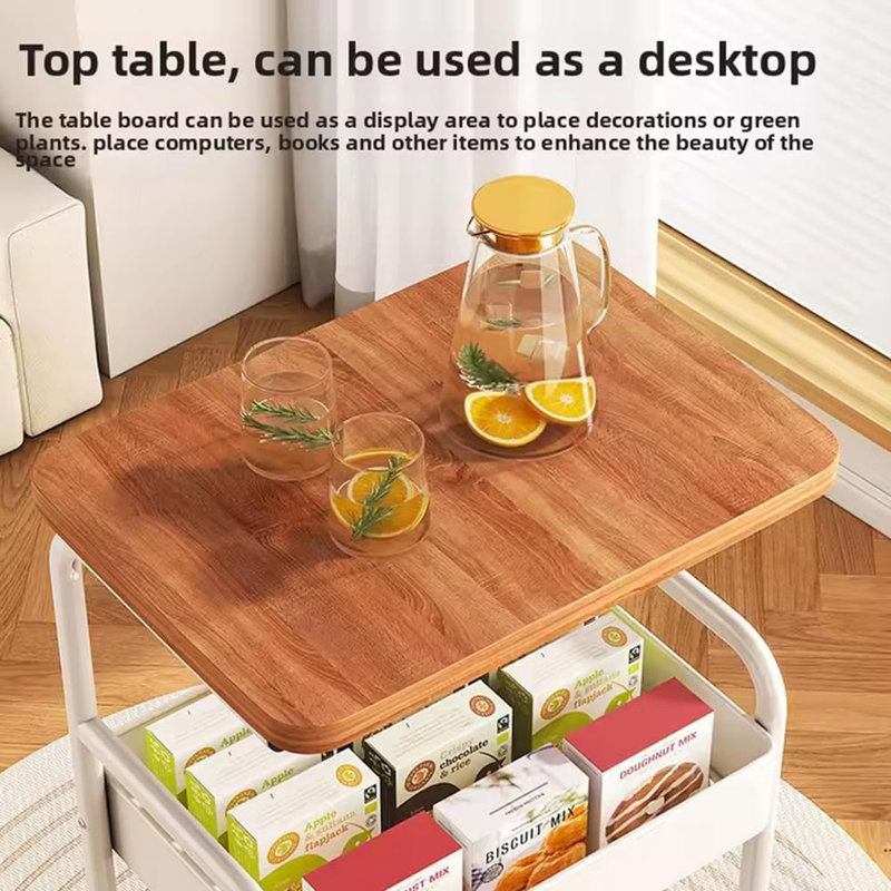 3-Tier Rolling Cart w/Wooden Tabletop, Utility Cart w/Lockable Wheels, Multipurpose Storage Organizer Trolley for Kitchen, Office, Bedroom, Sturdy Metal Frame for Small Spaces, Easy Assembly